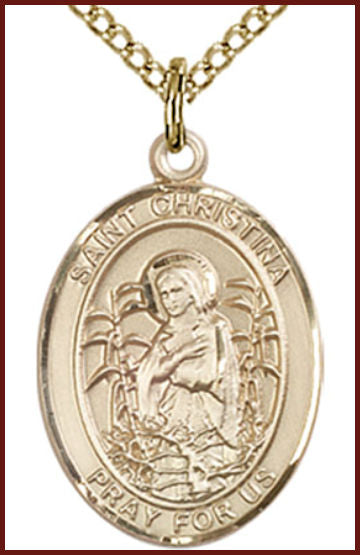 Solid 14kt Gold Medal, 3/4"x9/16", St. Christina the Astonishing, Free Chain, # 54988