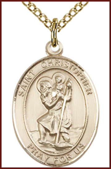 Solid 18kt Gold Medal, 3/4"x9/16", St. Christopher, Free Chain, # 54991