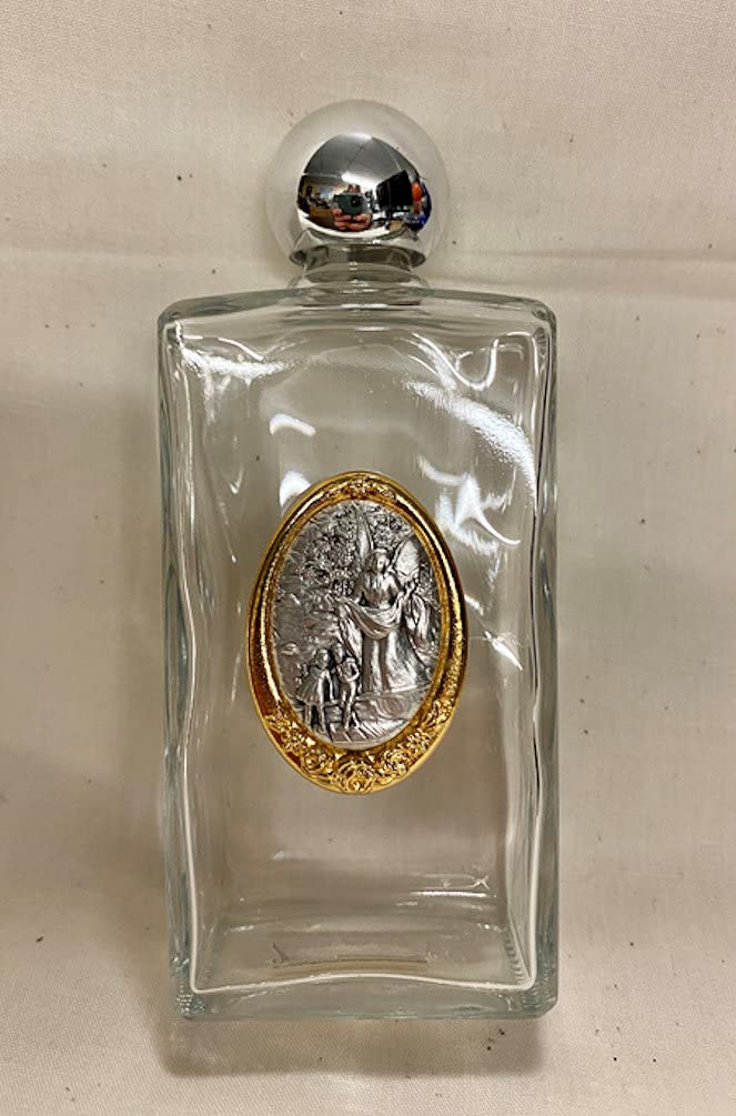 Guadian Angel Glass Holy Water Bottles, 8oz, 5" Made in Italy, 3-Count Value Pack, # 21893