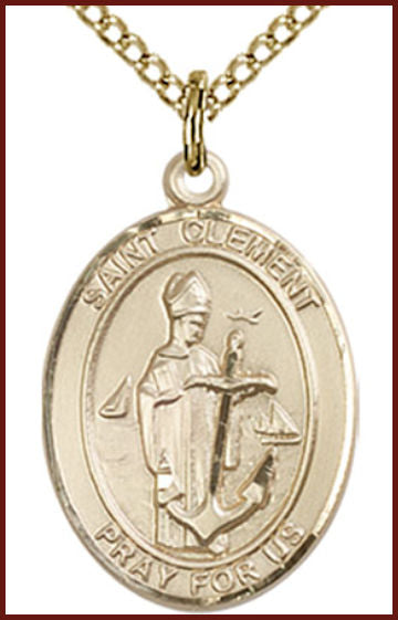 Solid 14kt Gold Medal, 3/4"x9/16", St. Clement, Free Chain, # 55001
