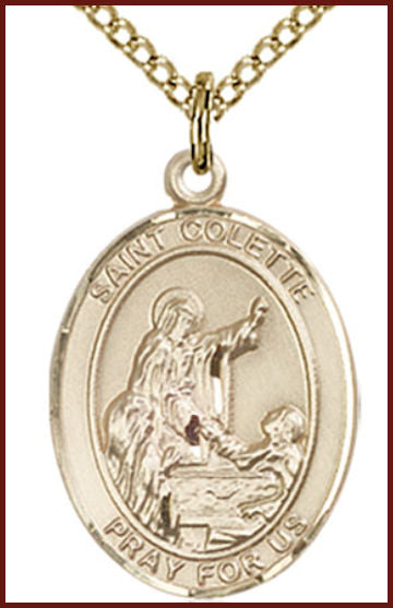 Solid 18kt Gold Medal, 3/4"x9/16", St. Colette, Free Chain, # 55005