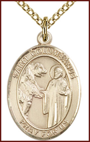 Solid 14kt Gold Medal, 3/4"x9/16", St. Columbanus, Free Chain, # 55007
