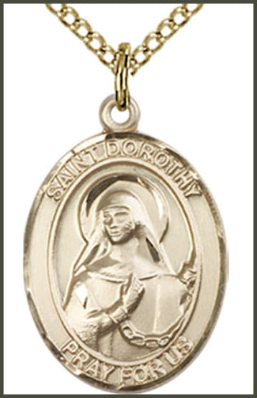 14kt Gold Filled Medal, 3/4"x9/16", St. Dorothy, Your choice of chain, # 55026