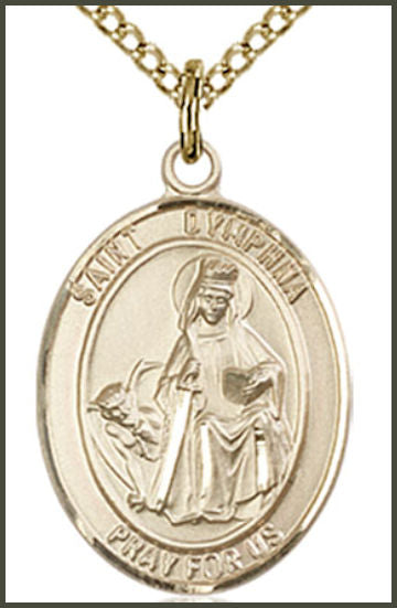 Solid 18kt Gold Medal, 3/4"x9/16", St. Dymphna, Free Chain, # 55031