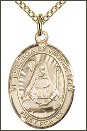 14kt Gold Filled Medal, 3/4"x9/16", St. Edburga of Winchester, Your choice of chain, # 55032