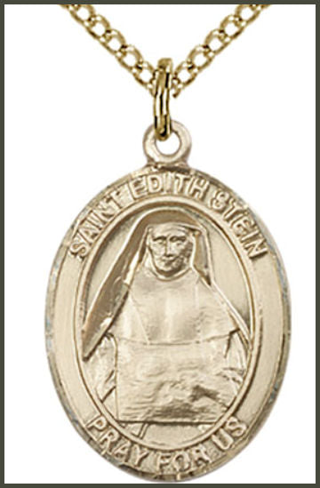 Solid 14kt Gold Medal, 3/4"x9/16", St. Edith Stein, Free Chain, # 55036