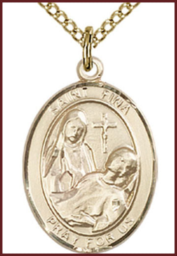 Solid 18kt Gold Medal, 3/4"x9/16", St. Fina, Free Chain, # 55056