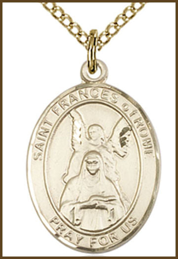 Solid 18kt Gold Medal, 3/4"x9/16", St. Frances of Rome, Free Chain, # 55062