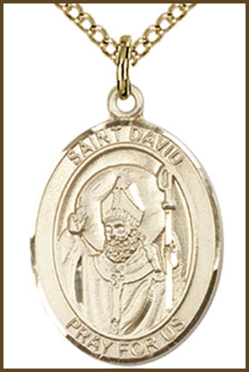 Solid 18kt Gold Medal, 3/4"x9/16", St. David of Wales, Free Chain, # 55065