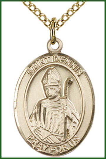 Solid 18kt Gold Medal, 3/4"x9/16", St. Dennis, Free Chain, # 55068