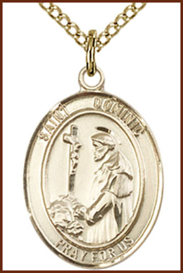 Solid 18kt Gold Medal, 3/4"x9/16", St. Dominic de Guzman, Free Chain, # 55071