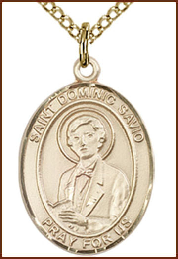 Solid 14kt Gold Medal, 3/4"x9/16", St. Dominic Savio, Free Chain, # 55073