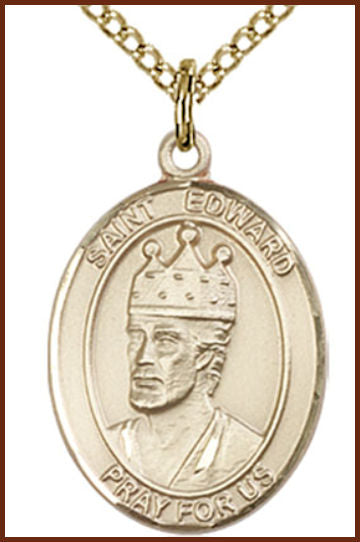 Solid 18kt Gold Medal, 3/4"x9/16", St. Edward the Confessor, Free Chain, # 55086