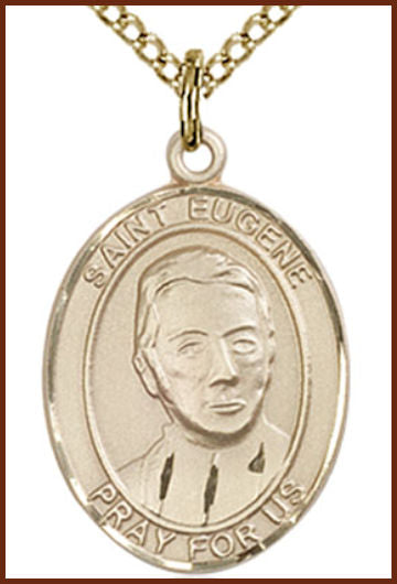 Solid 14kt Gold Medal, 3/4"x9/16", St. Eugene de Mazenod, Free Chain, # 55094