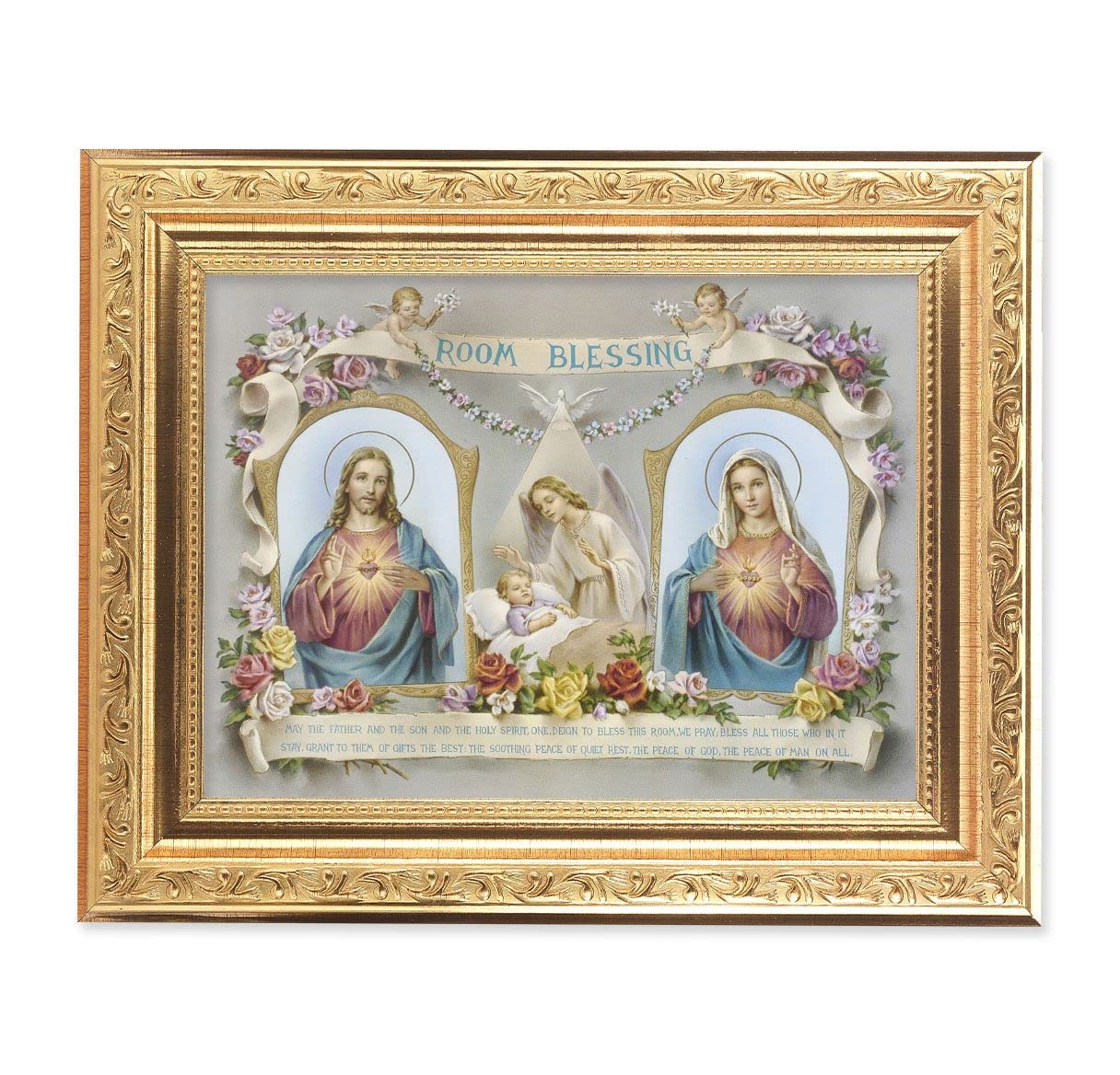 Baby Room Blessing Picture, 8-1/4"x10-1/4 Gold-Leaf Finish Acanthus Leaf Detail Under Glass # 27748
