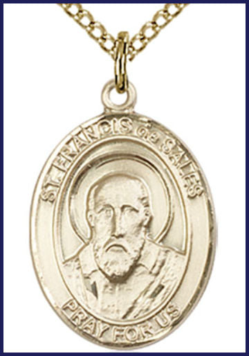 14kt Gold Filled Medal, 3/4"x9/16", St. Francis de Sales, Your choice of chain, # 55109