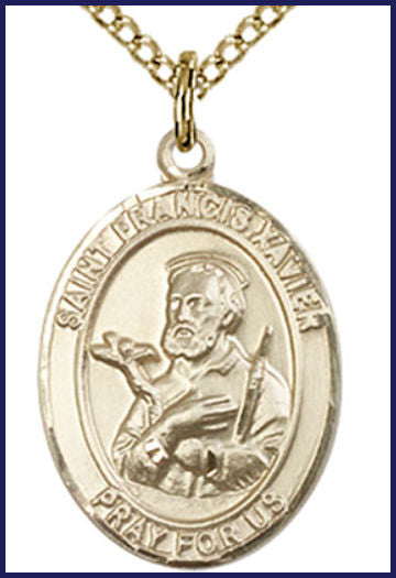 Solid 14kt Gold Medal, 3/4"x9/16", St. Francis Xavier, Free Chain, # 55116