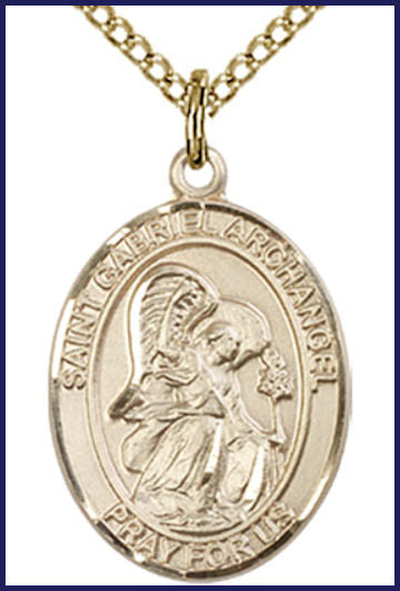 Solid 14kt Gold Medal, 3/4"x9/16", St. Gabriel the Archangel, Free Chain, # 55122