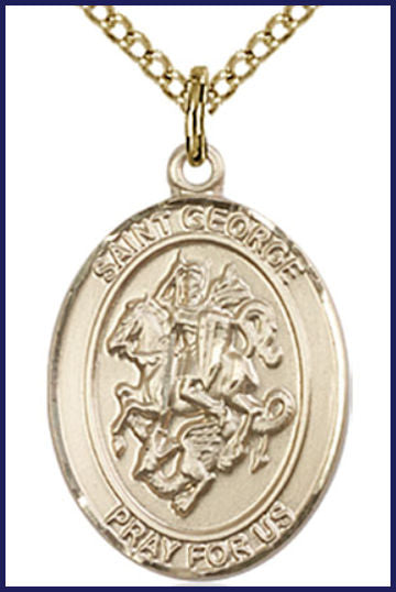 14kt Gold Filled Medal, 3/4"x9/16", St. George, Your choice of chain, # 55133