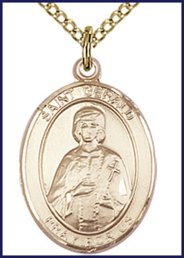 Solid 14kt Gold Medal, 3/4"x9/16", St. Gerald, Free Chain, # 55137