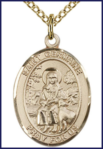 Solid 14kt Gold Medal, 3/4"x9/16", St. Germaine Cousin, Free Chain, # 55143