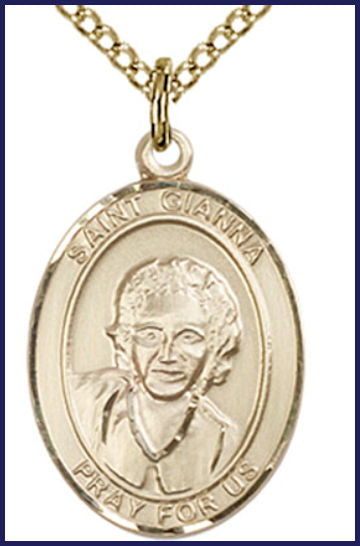 Solid 18kt Gold Medal, 3/4"x9/16", St. Gianna Beretta Molla, Free Chain, # 55150
