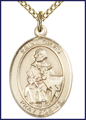 14kt Gold Filled Medal, 3/4"x9/16", St. Giles, Your choice of chain, # 55151