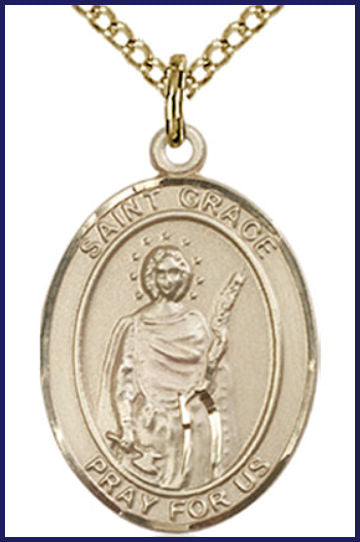 Solid 18kt Gold Medal, 3/4"x9/16", St. Grace, Free Chain, # 55156