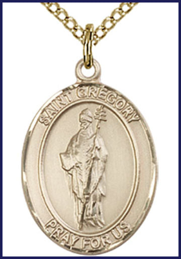 Solid 18kt Gold Medal, 3/4"x9/16", St. Gregory the Great, Free Chain, # 55159