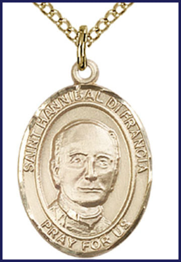 Solid 14kt Gold Medal, 3/4"x9/16", St. Hannibal di Francia, Free Chain, # 55161