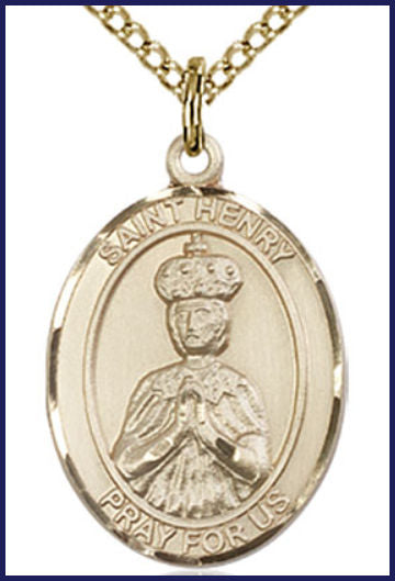 Solid 14kt Gold Medal, 3/4"x9/16", St. Henry II, Free Chain, # 55167