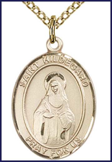 Solid 14kt Gold Medal, 3/4"x9/16", St. Hildegard Von Bingen, Free Chain, # 55170
