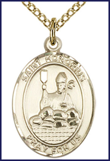 Solid 18kt Gold Medal, 3/4"x9/16", St. Honorius of Amiens, Free Chain, # 55174