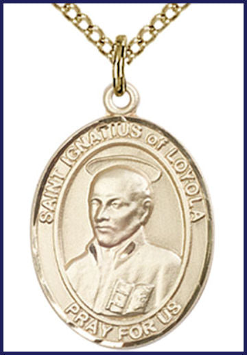 14kt Gold Filled Medal, 3/4"x9/16", St. Ignatius of Loyola, Your choice of chain, # 55178