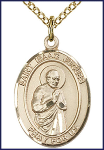 Solid 14kt Gold Medal, 3/4"x9/16", St. Isaac Jogues, Free Chain, # 55182