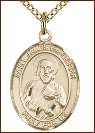 Solid 18kt Gold Medal, 3/4"x9/16", St. James the Lesser, Free Chain, # 55201