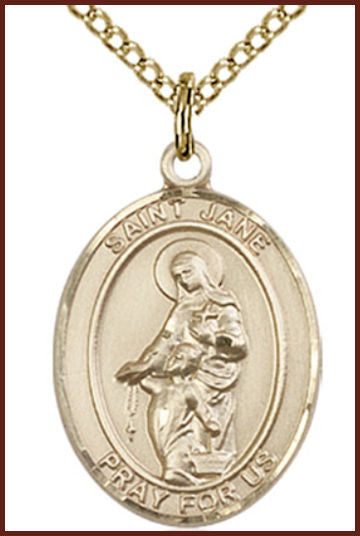 Solid 14kt Gold Medal, 3/4"x9/16", St. Jane of Valois, Free Chain, # 55203
