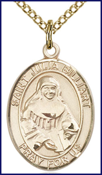 Solid 14kt Gold Medal, 3/4"x9/16", St. Julia Billiart, Free Chain, # 55290