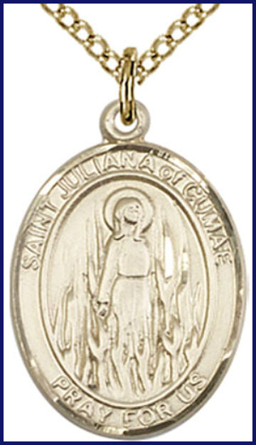 Solid 18kt Gold Medal, 3/4"x9/16", St. Juliana of Cumae, Free Chain, # 55294