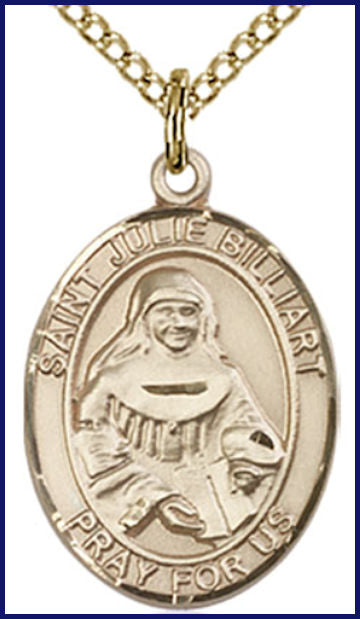 14kt Gold Filled Medal, 3/4"x9/16", St. Julie Billiart, Your choice of chain, # 55295