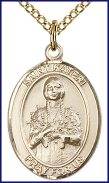 14kt Gold Filled Medal, 3/4"x9/16", St. Kateri Tekakwitha, Your choice of chain, # 55298
