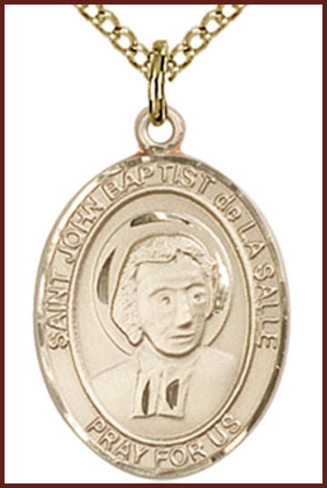 14kt Gold Filled Medal, 3/4"x9/16", St. John Baptist de la Salle, Your choice of chain, # 55313