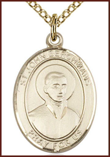 Solid 18kt Gold Medal, 3/4"x9/16", St. John Berchmans, Free Chain, # 55318