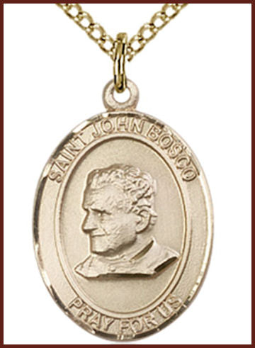 Solid 14kt Gold Medal, 3/4"x9/16", St. John Bosco, Free Chain, # 55320