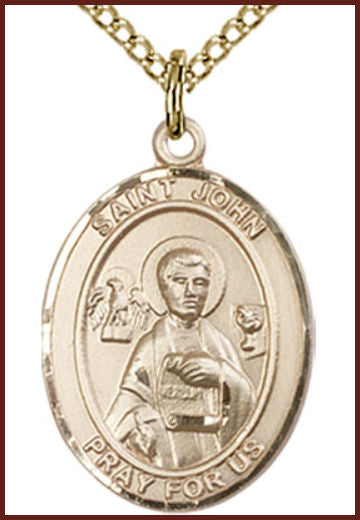 Solid 14kt Gold Medal, 3/4"x9/16", St. John the Apostle, Free Chain, # 55341