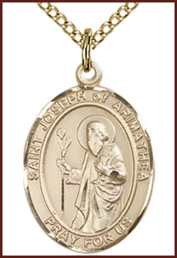 14kt Gold Filled Medal, 3/4"x9/16", St. Joseph of Arimathea, Your choice of chain, # 55356