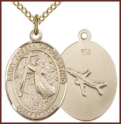 Solid 18kt Gold Medal, 3/4"x9/16", St. Joseph of Cupertino, Free Chain, # 55361