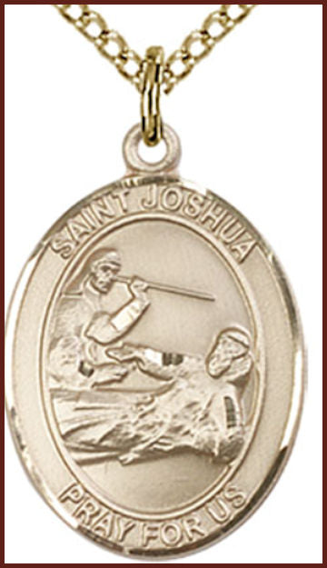 Solid 18kt Gold Medal, 3/4"x9/16", St. Joshua, Free Chain, # 55367