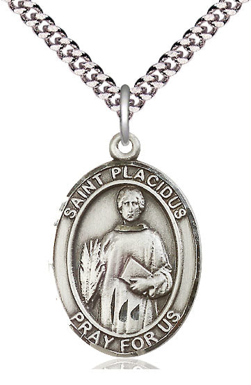 St. Placidus Medal in Fine Pewter, 1" tall, Your Choice of Chain, # 5541