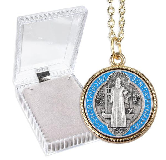 1-1/4" Metal St. Benedict Gold Plated Pendant, 20" Chain, # 55436